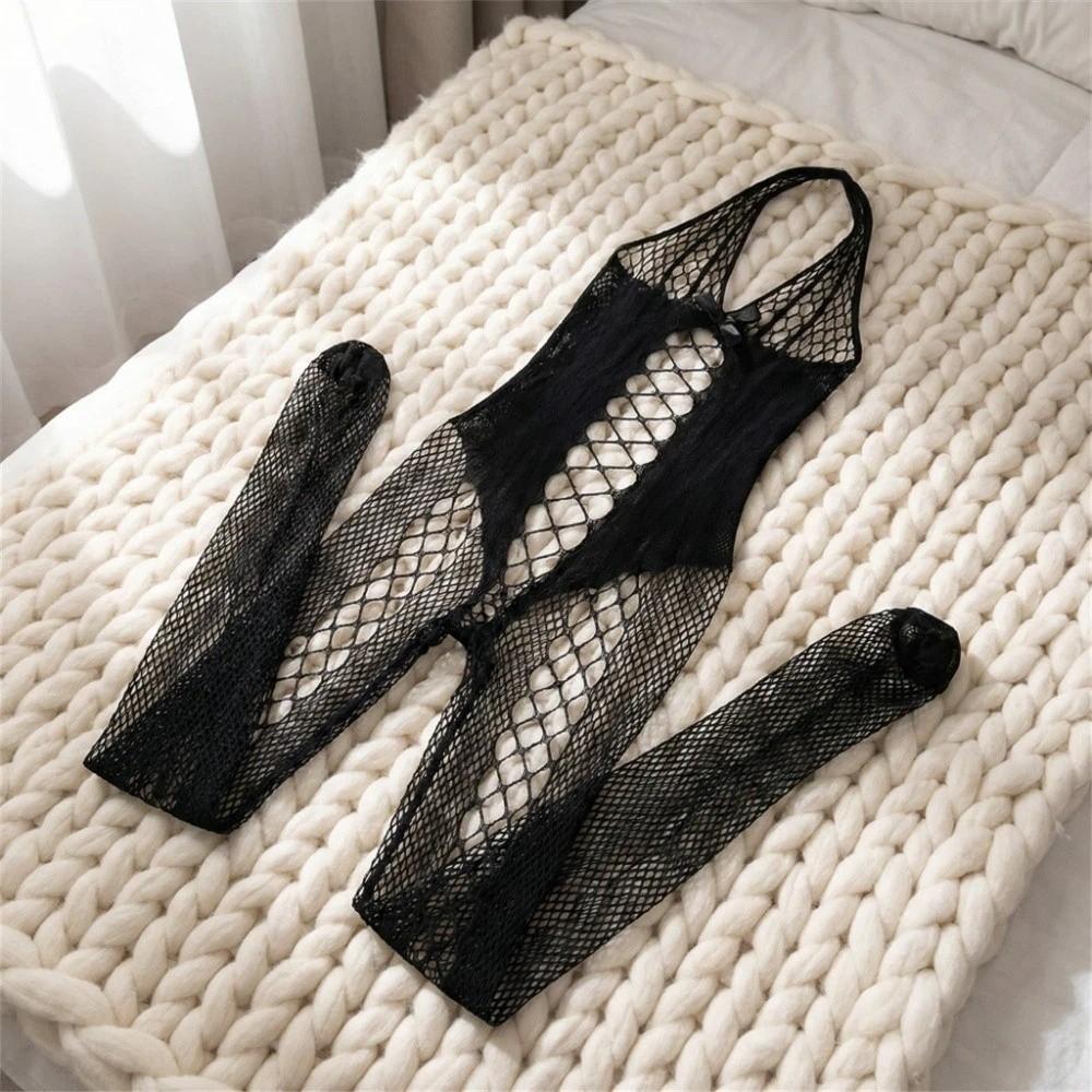 Mesh Lace Bodysuit Stocking Hollow Sleeveless Jumpsuits Lingerie Lace Camisole Nightwear Hotel