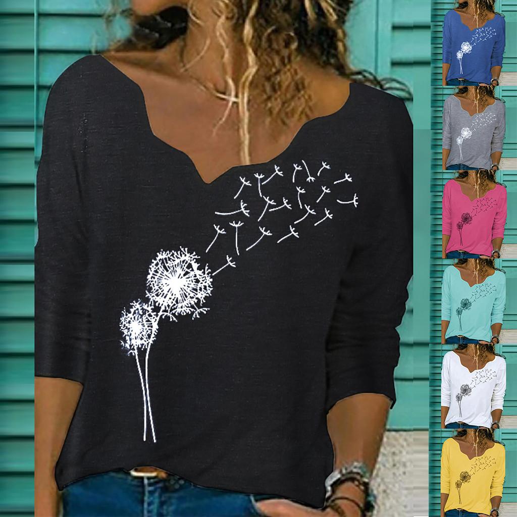 

Women Ladies Plus Size Casual Long Sleeve Print V-neck Pullover Tops Shirt
