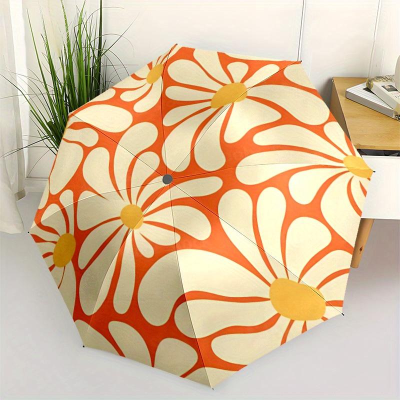1pc Floral Pattern Automatic Open/close Folding Compact Umbrella, 8-Rib Sturdy Canopy, Lightweight Portable, Commuting Use, Gift, Outdoor Umbrella, Tr
