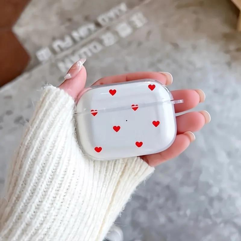 Cute Simple Red Love Heart Earphone Case for Airpods 4th 3rd Pro 3 Shockproof Cover for Airpod 2 3 1 Protective Accessorie Shell