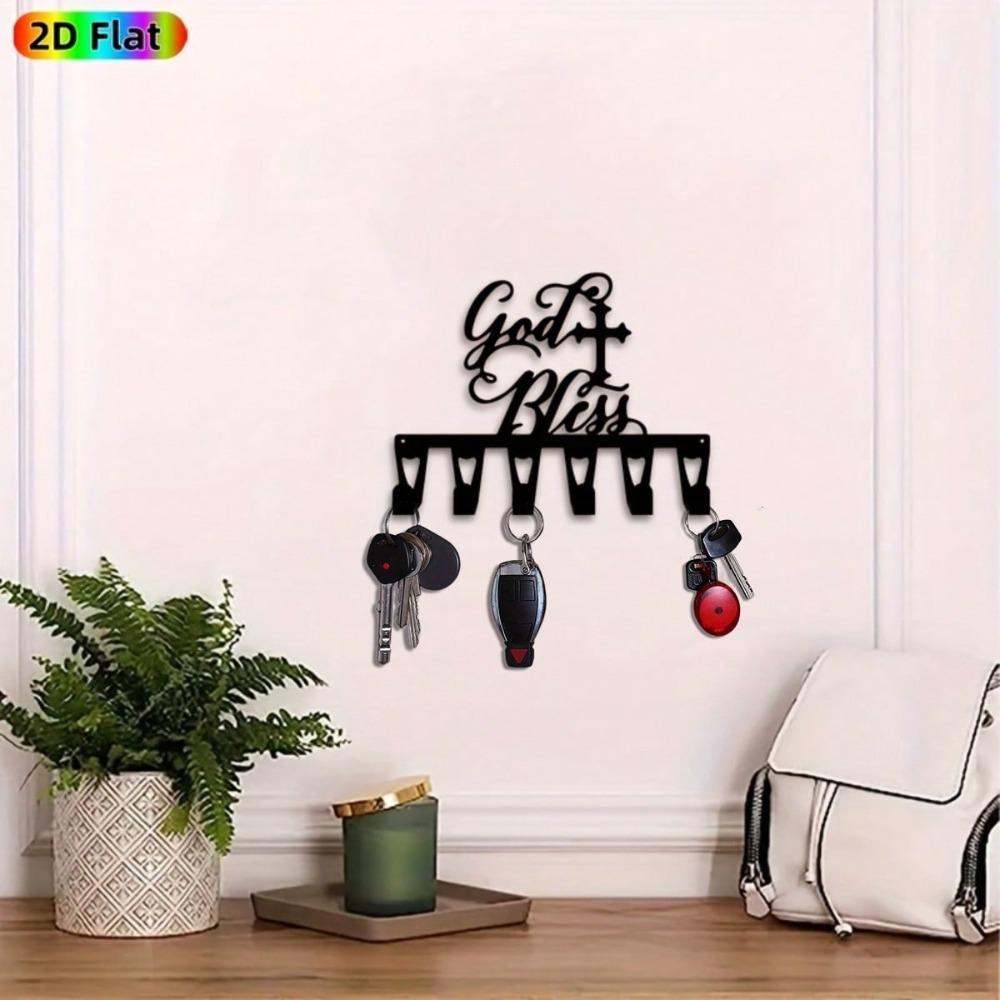 Modern Cross Key Holder Heavy Duty Iron Wall Organizer 6 Hooks Christian Home Church Decor Gift