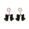 Black Bow Rhinestone 925 Silver Needle Luxury Vintage Drop Earrings For Women