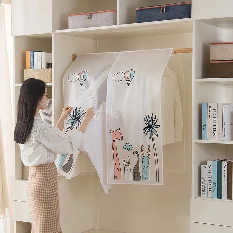 Big Capacity Cartoon Print Pattern Clothes Dust Cover Wardrobe Moisture-proof Storage Cover Frosted Translucent Dust Cover Cloth
