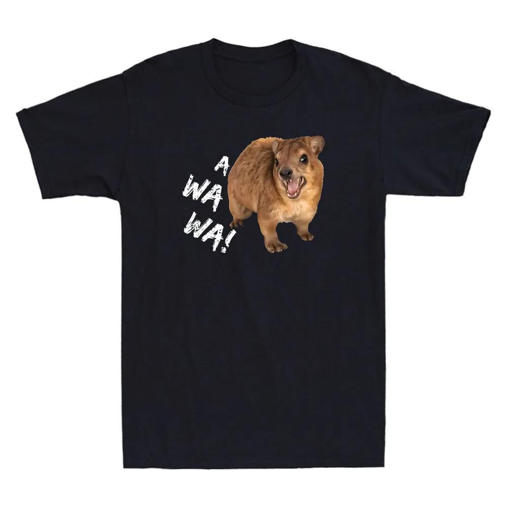 Unisex Short Sleeve Crew Neck Cotton T Shirt Awawa! Funny Angry Screaming Hyrax Animal Meme M