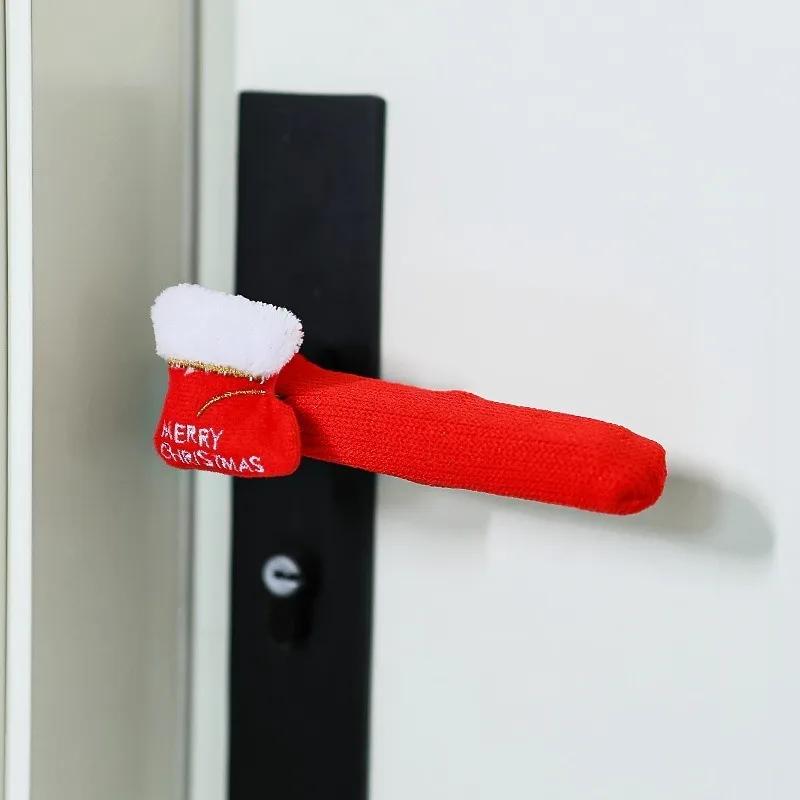 Christmas Decorations Door Handle Covers With Hanging Bells Soft Christmas Decors Xmas Pendant For Family Festives Accessories
