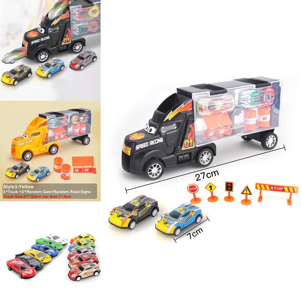 Ultimate Toy Truck Carrier Play Set With 4 Vibrant Mini Cars And Road Signs