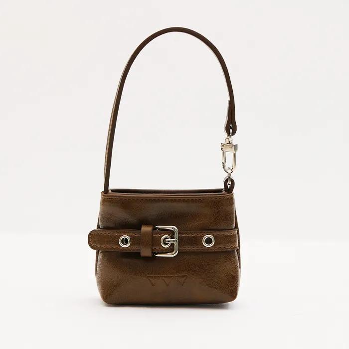 Buckle Mini Hobo Tote Bag Keyring _ Brown