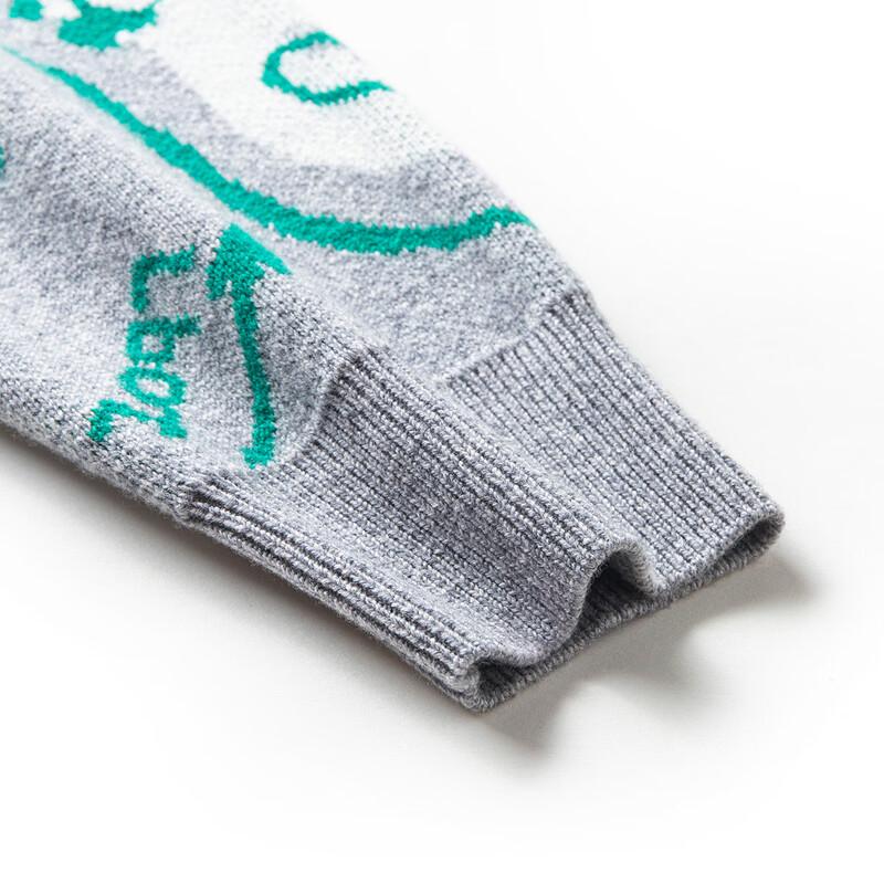 TUHUANG Women's Thickened Pure Wool Letter Jacquard Round Neck Sweater