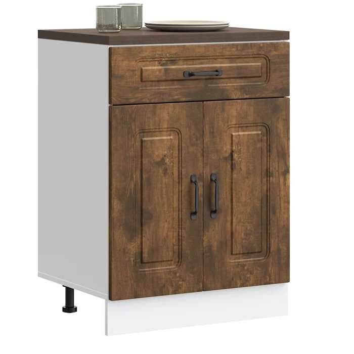 VidaXL Kitchen Cabinet Kalmar Smoked Oak Engineered Wood, Base Unit for Sink, Base Kitchen Cabinet with Drawer, Furniture 853492