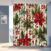 Green Leaf Holiday Shower Curtain With Hooks - Machine Washable Polyester Bathroom Decor Christmas Winter Waterproof