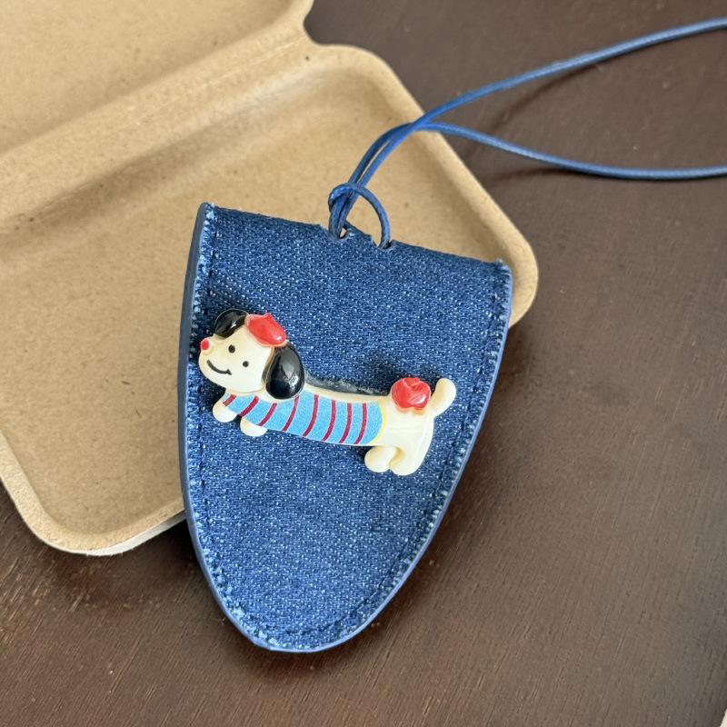 Cute Dog Hanging Neck Sunglasses Eyeglasses Storage Bag PU Leather Magnetic Glasses Clip Cover Travel Anti-lost Glasses Holder
