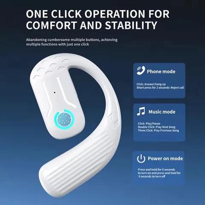 Casque d'affaires sans fil Bluetooth 5.4 à rotation ouverte à 180° avec micro, conduction aérienne, crochet d'oreille, contrôle tactile, écouteur Hi-Fi de sport