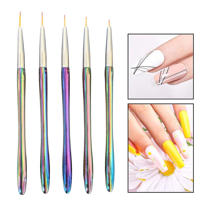 5Pcs/Set Acrylic French Stripe Nail Art Line Painting Pen 3D Tips Manicure Slim Line Drawing Pen Uv Gel Brushes Painting Tools