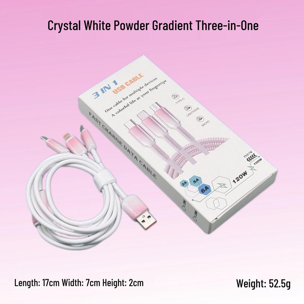 66W Ice Crystal Gradient Three-in-One Fast Charging Cable for Apple 16 & Huawei Type-C Phones