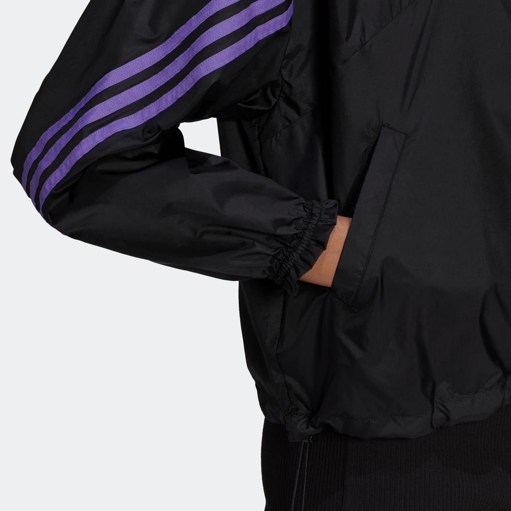 Adidas Striped Half-Zip Packable Sports Hooded Jacket Women Jackets Black H65722