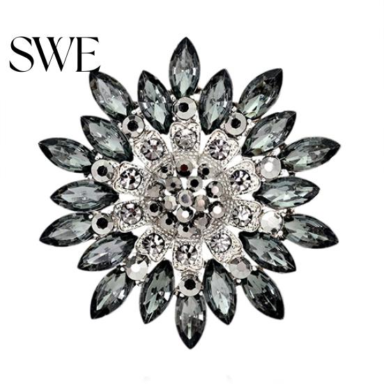 Women Fashion Flower Brooch Crystal Rhinestone Jewelry for Wedding Party Gift
