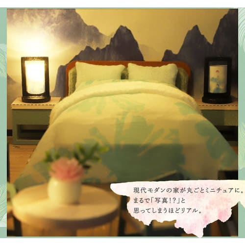 Moin moin miniatura domku dla lalek w skali 1/24, ręcznie robiony zestaw do samodzielnego montażu, przedstawiający dom wypełniony kwiatami, przypominający malarstwo tuszem, instrukcje w języku angielskim, LED li