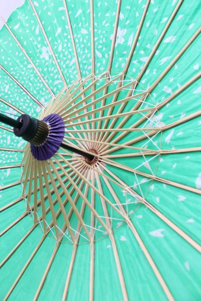 Smiti Japanese paper 84cm black cherry blossom umbrella, parasol, oil-treated, diameter, frame, design, green.