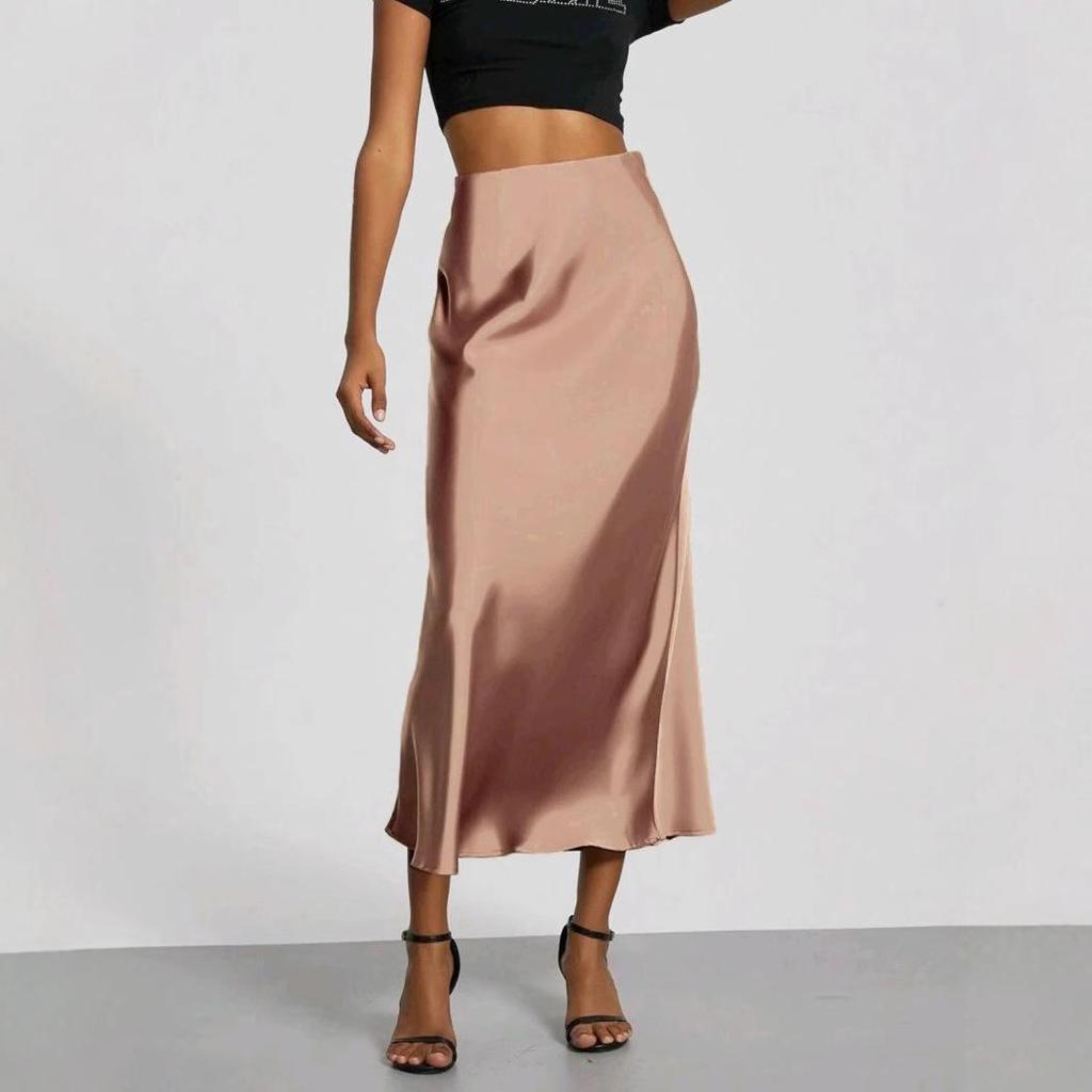 Elegant Satin Midi Skirt - Slim Fit, European Style