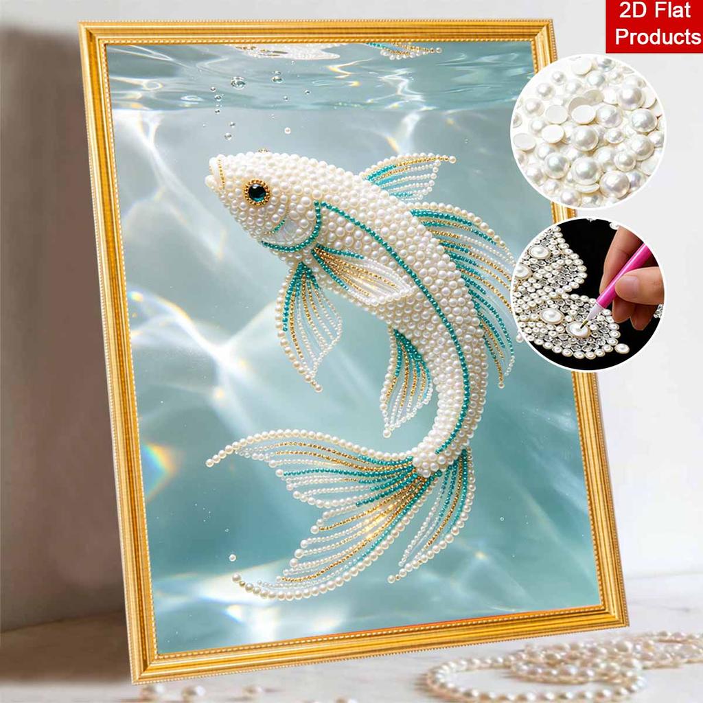 5D Round Pearl Painting Kit Elegant Fish Pattern DIY Handmade Rhinestone Art Home Interior Decor Gift