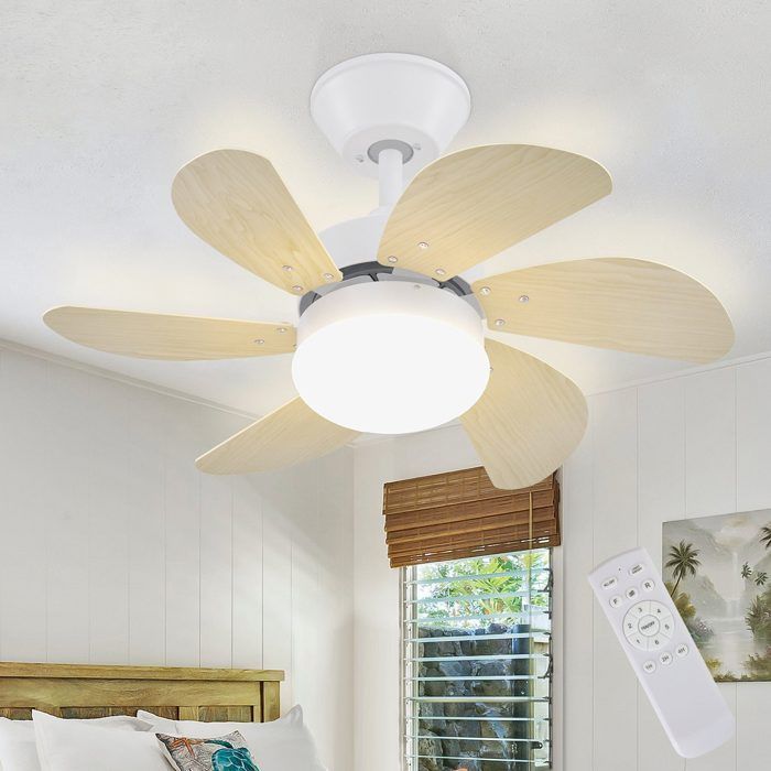 Ventilateur de plafond silencieux NETTLIFE – 6 pales, Douille E27, Beige, 75 cm, télécommande minuterie, 20 dB, chambre/salon