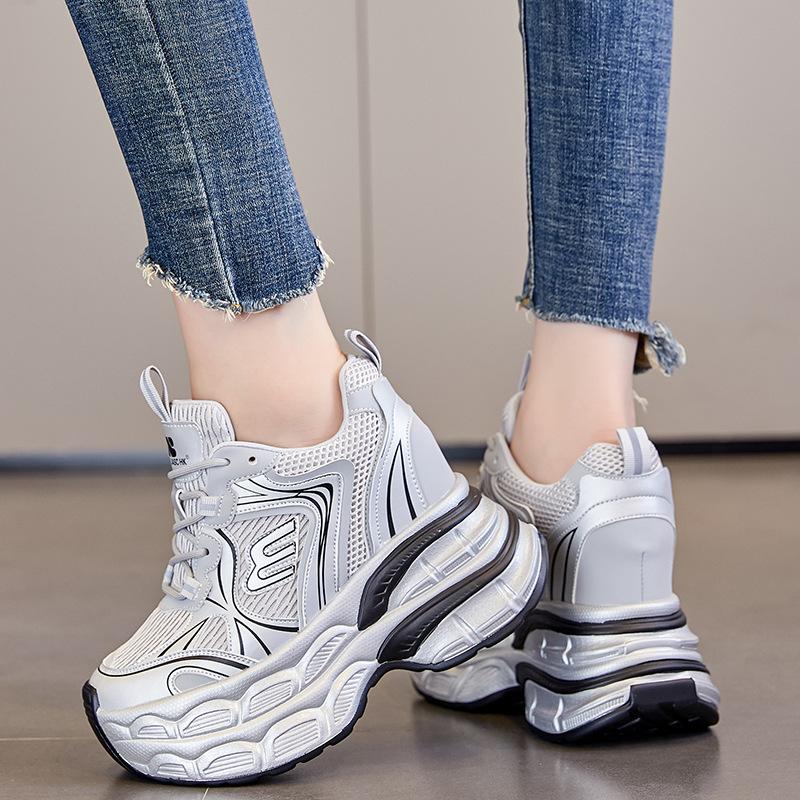 Thick-soled inner height increase 12CM dad shoes women's autumn new mesh breathable casual shoes small sports shoes