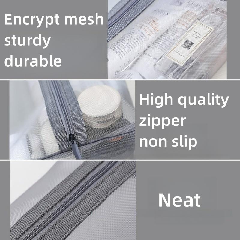 Transparent Mesh Cosmetic Bag Makeup Bag Travel Zipper Toiletry Bag Large Capacity Portable Handbag Storage Washbag