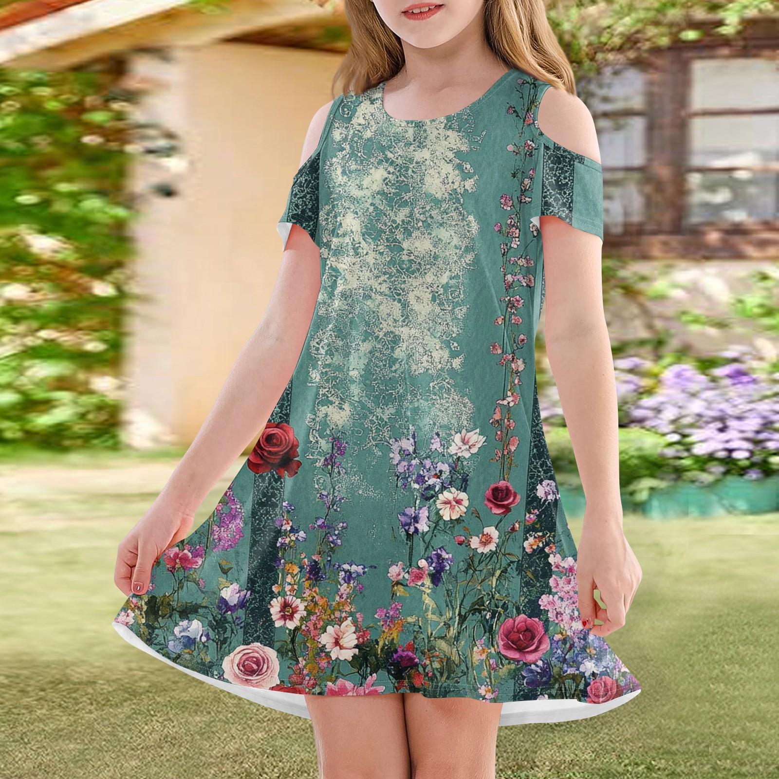 

Сукня А-силуету для дівчаток - літня повсякденна сукня без рукавів, дитяча сукня 110 армія зелений колір