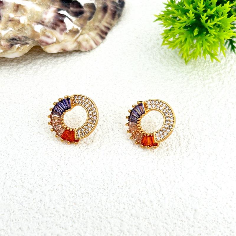 French Retro Court Style Geometric Round Full Diamond Stud Earrings золотой