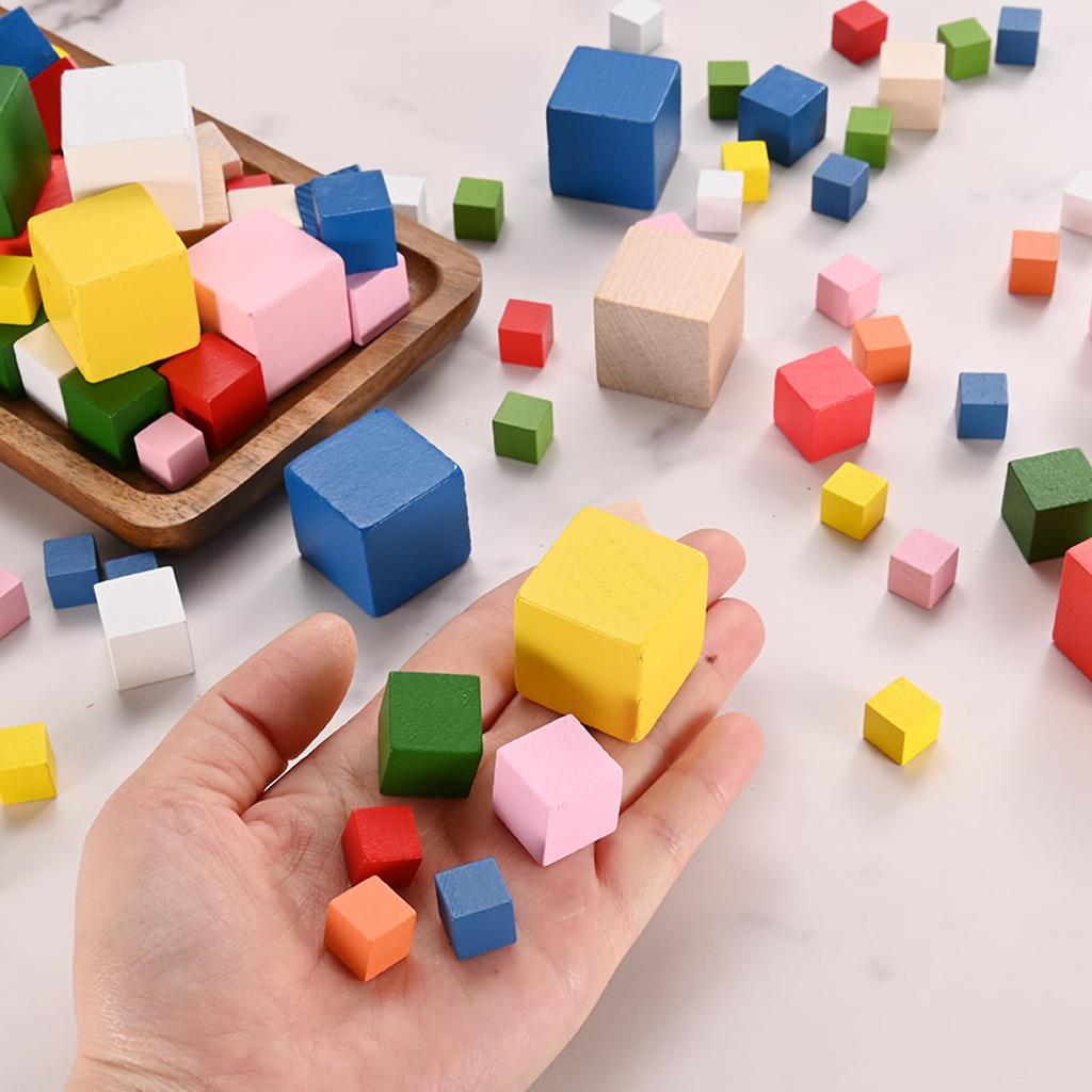 METERXITY 50 Stück DIY Holzwürfel, 0,6" (1,5 cm) Farbige Naturholzklötze für Bastelarbeiten, Puzzles, Spiele, Hochzeiten, Heimdekoration, Würfel und zum Bauen,