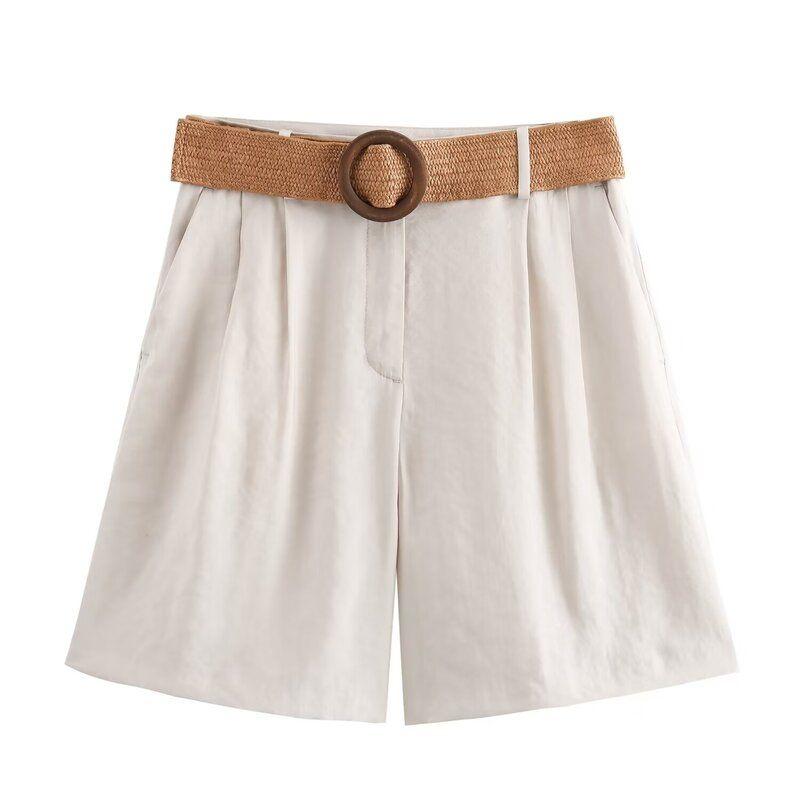 

Fashion Style 2024 Autumn New Women s Clothing with Belt Vertical Easiest for Match Casual Large Shorts 8649767 Beige White M