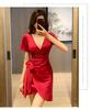 Night club style slim dress waist temperament small skirt low chest deep V neck backless irregular work clothes