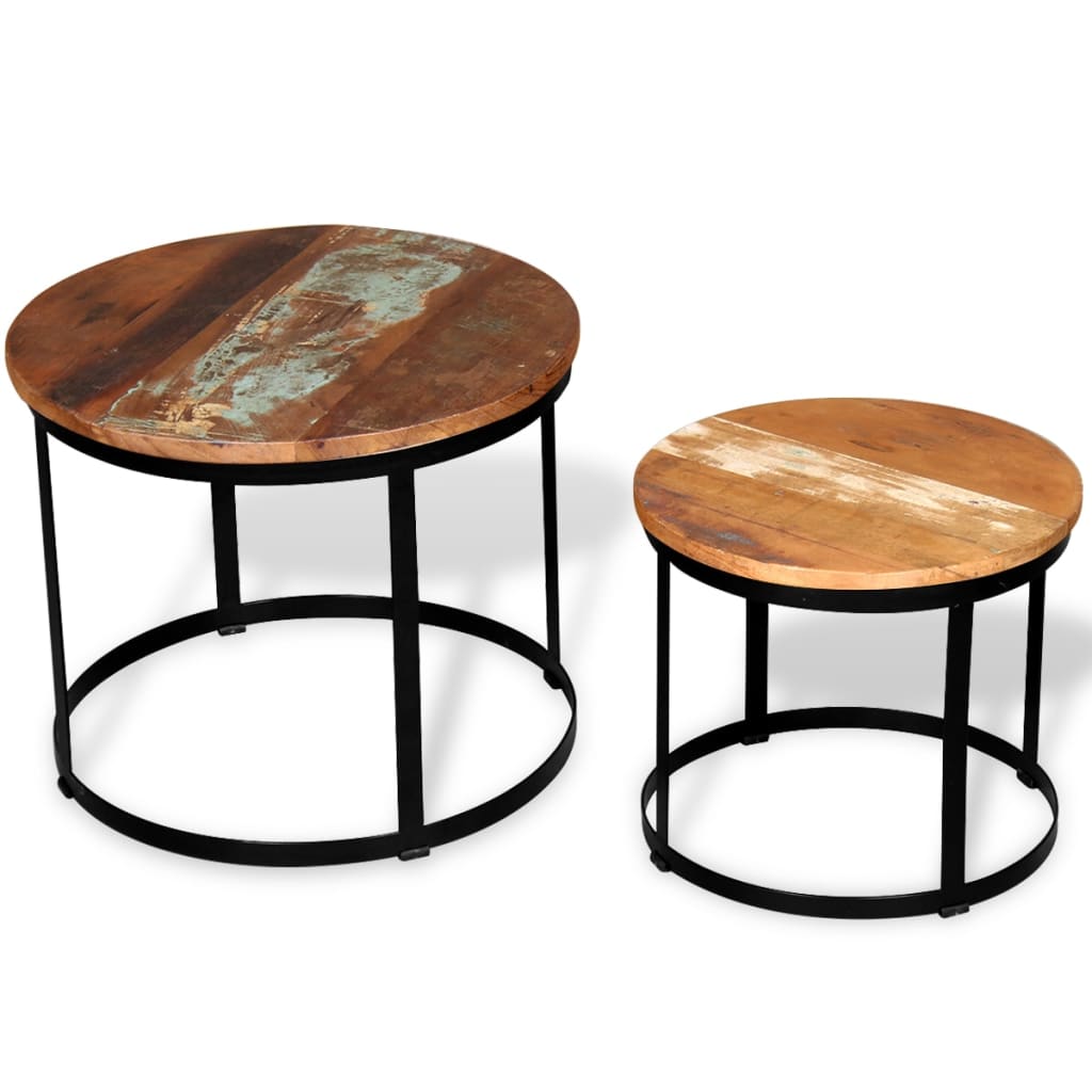 2 Piece Coffee Table Set Solid Reclaimed Wood Round 40 Cm 50 Cm