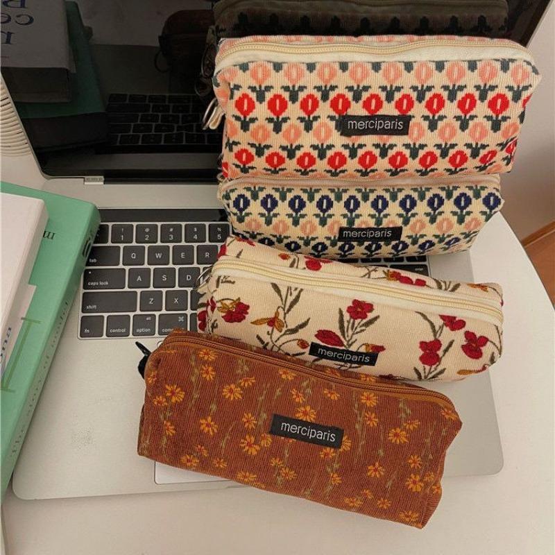 Pencil Case Korean Stationery Retro Pencil Cases Kawaii Flower Pencilcase for Girls Pencilcase for Girls Back To School