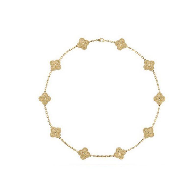 Golden Black Agate Ten-Petal Necklace with Double-Sided Four-Leaf Clover Clavicle Chain - Van Family Luxury Brand