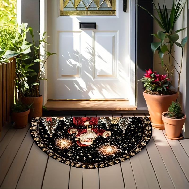 1Pcs Merry Christmas Santa Pattern Semi Circle Welcome Doormat Non Slip for Outdoor Patio Porch Kitchen Bathroom Entryway Floor