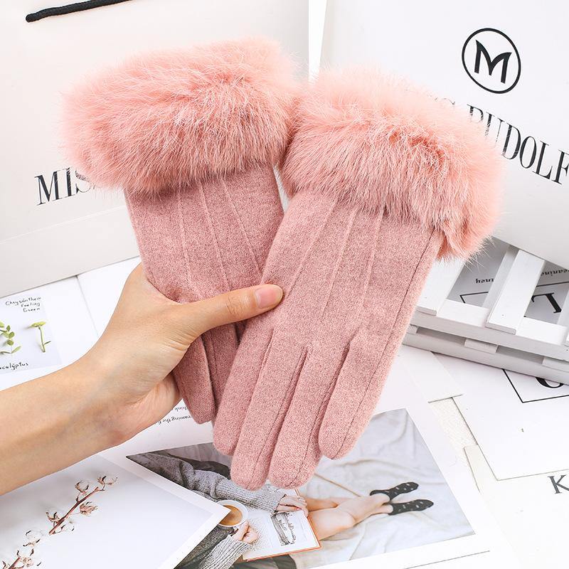 Women Autumn Winter Cashmere Warm Mittens Full Finger Mittens Women Outdoor Sport Female Gloves