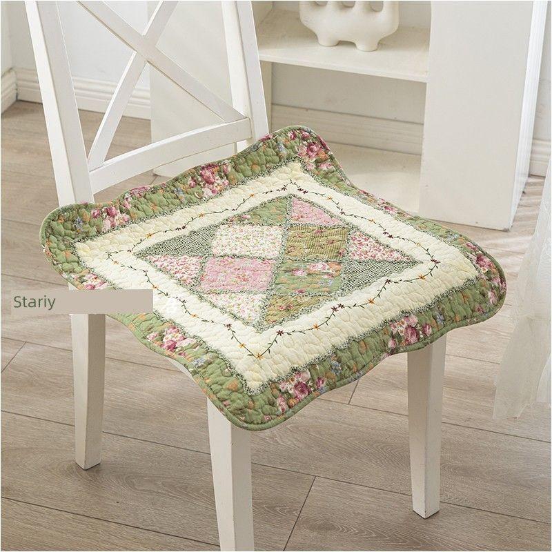 

Pure Cotton Breathable Thin Dining Chair Cushion Fabric Cushion Office Computer Chair Cushion Neutral with Strap Non Slip Automobile Cushion