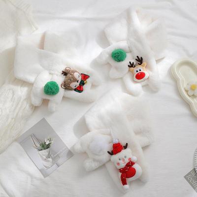 Cute Reindeer Snowman Plush Scarf: Fluffy Winter Neck Warmer for Women