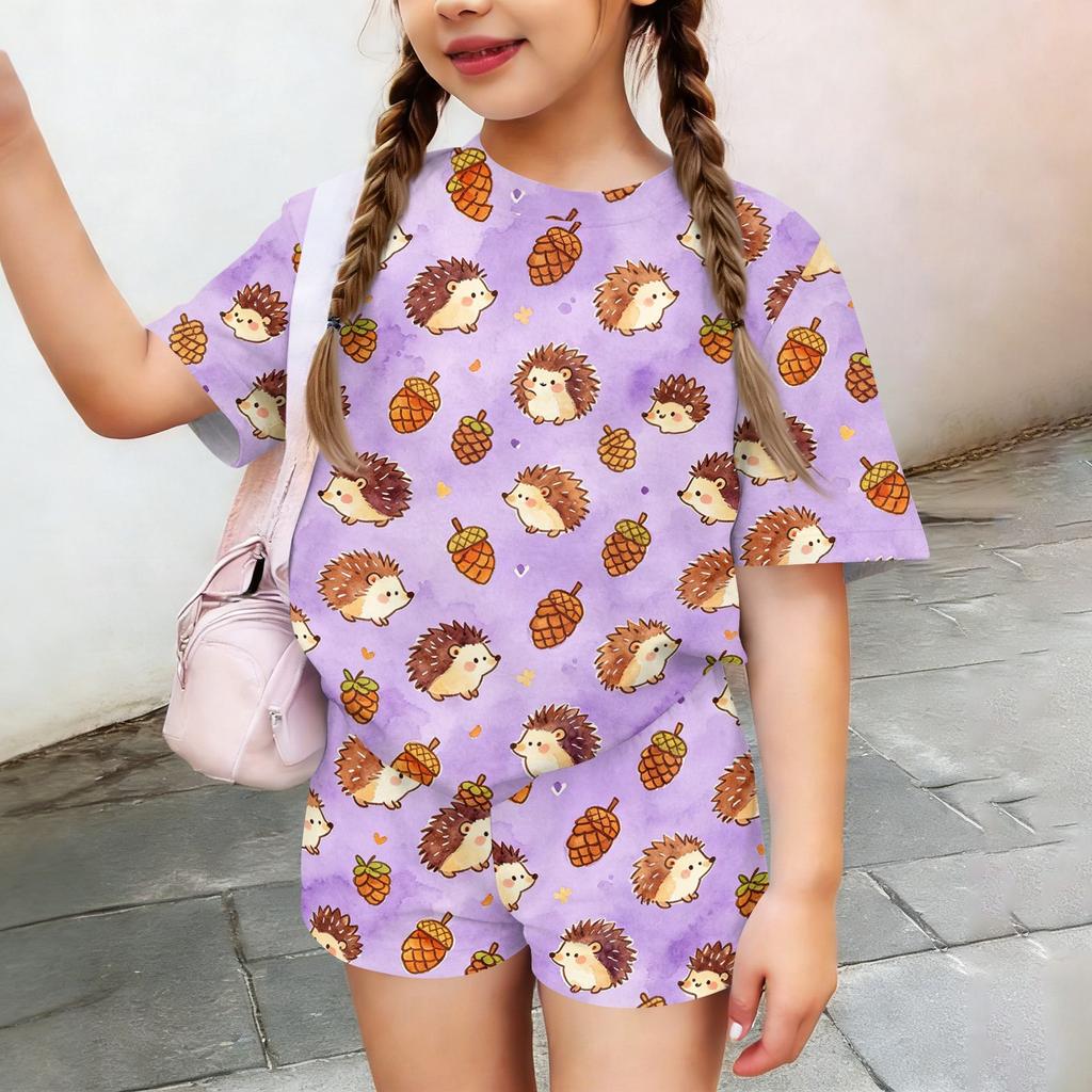 Kids Casual Short Sleeve Shirt and Shorts Set Animal Print Two Piece Outfit Lightweight Comfortable Summer Clothing for Children