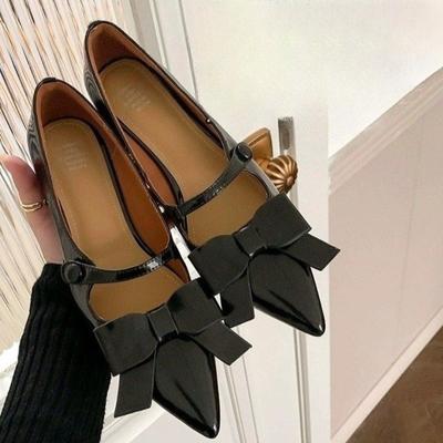 Décolleté da Donna Eleganti Scarpe da Donna con Papillon Punta Quadrata Primavera Autunno Décolleté in Pelle Verniciata Scarpe Mary Jane Stile Francese Tacco Alto