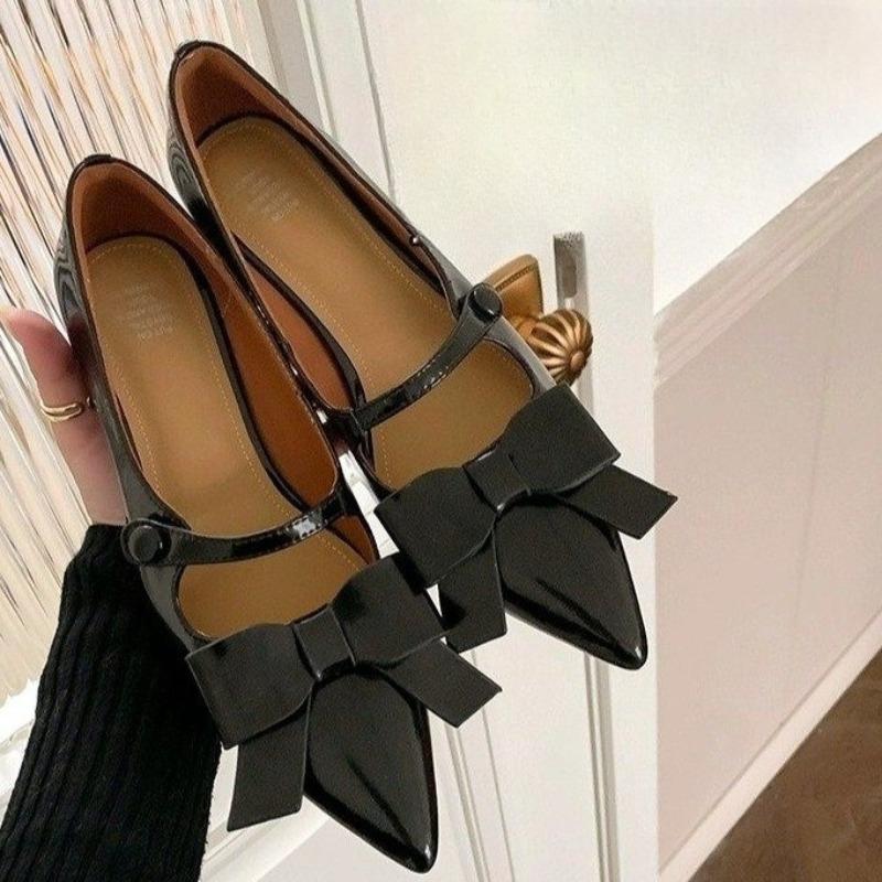 

Женские туфли-лодочки Элегантные женские туфли с бантом Квадратный носок Весна Осень Лакированная кожа Туфли-лодочки Мэри Джейн Французский стиль Высокий каблук 40 чёрный