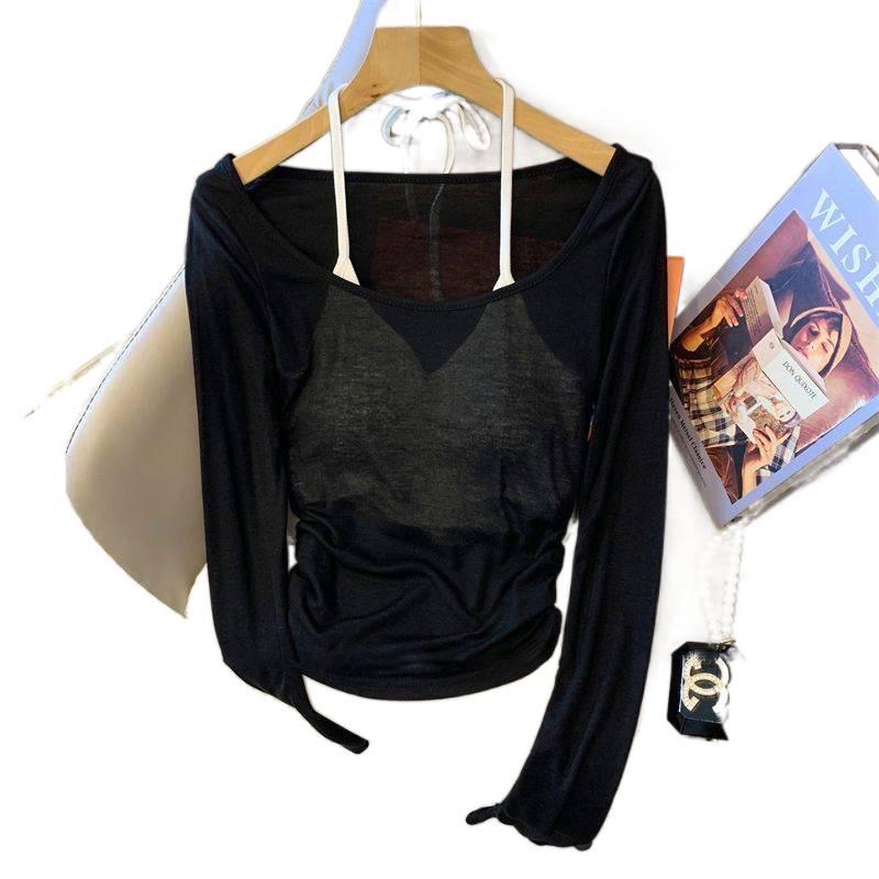 Spicy Girl Two-Piece: Hollow Knit Long Sleeve & Summer Camisole Cover-Up Set