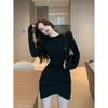 Irregular Sexy Spice Girl Grey Long Sleeve Dress Women's Spring New Slim and Skinny Pure Buttocks Short Skirt