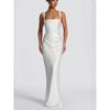New Solid Color Temperament Strap Waist Dress Long Dress Sexy Square Collar Banquet Hip Wrap Evening Dress Fishtail Skirt