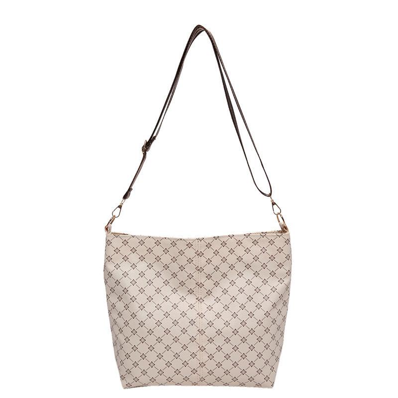

Stylish Korean Original Large Capacity Checkered Floral Pu Tote Bag For Summer 2024 White