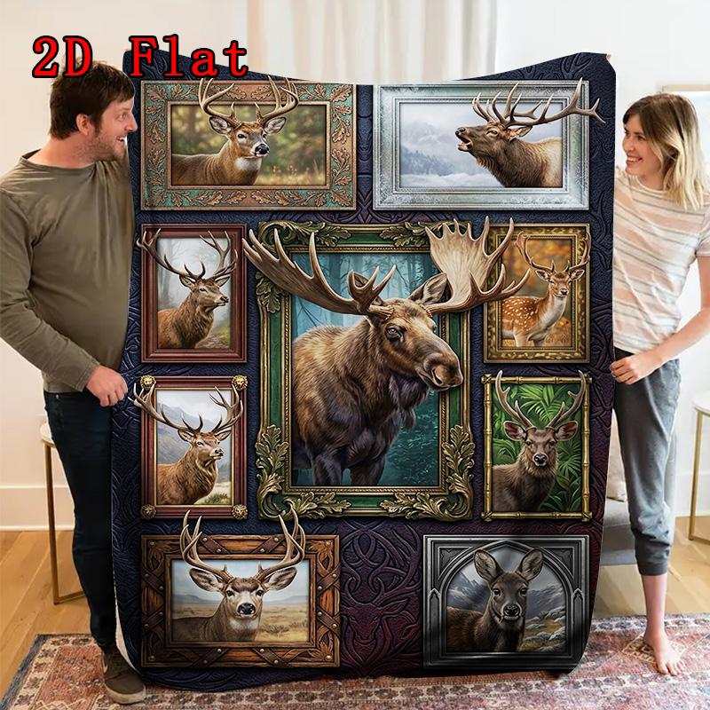Deer Collection Wall Art 2D Flat Pattern Flannel Blanket, High Quality All Seasons, Home Decor, Warmth and Comfort, Perfect for Christmas Gifts.