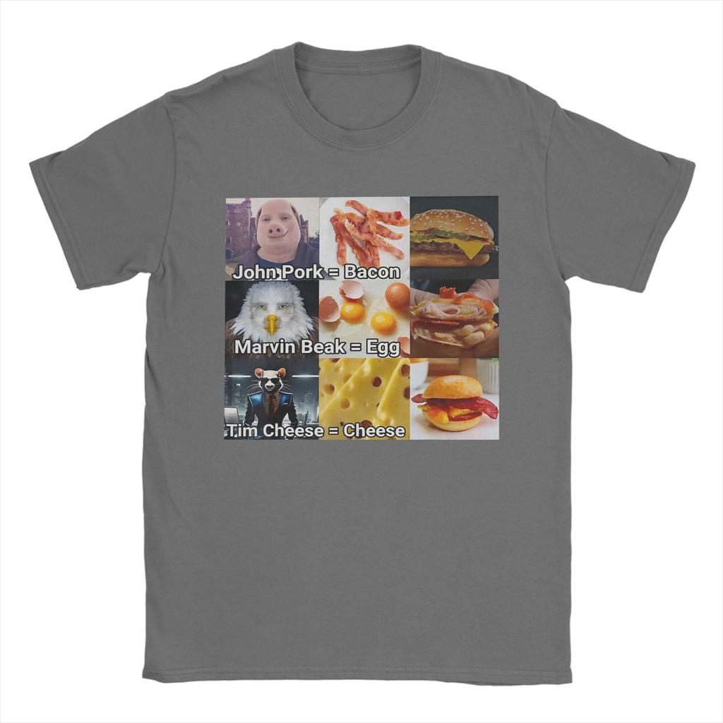 Men John Pork Marvin Beak Tim Cheese Funny Bacon Egg Cheese T Shirts  Pure Cotton Clothing Novelty Tee Shirt Summer TShirts