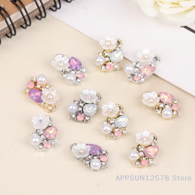 10Pcs Five-Petal Flowe Rhinestone Pearl Flatback Buttons Wedding Decoration DIY Clothing Scrapbooking Crafts Accessories