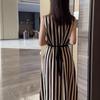 2026 Summer V-Neck Sleeveless Belted Striped Dress - Women's Fashionable and Slightly Mature Style